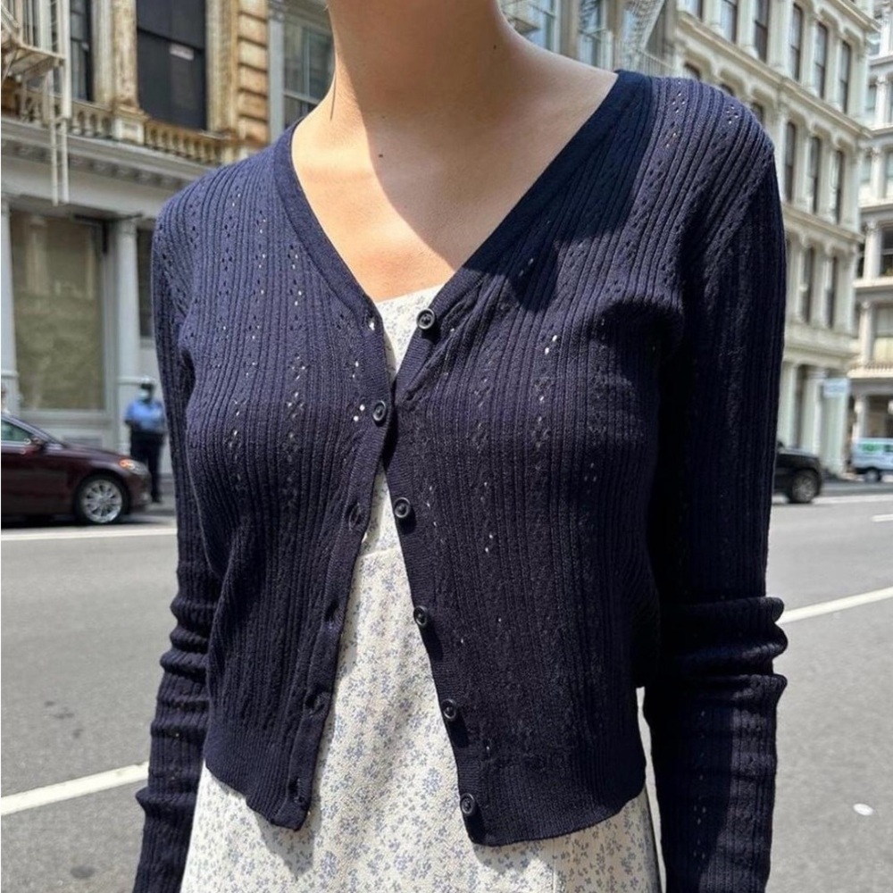Brandy Melville Women's Navy and Blue Cardigan